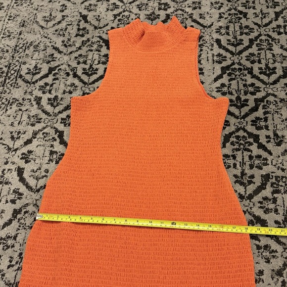 Anthropologie Sleeveless Mock-Neck Textured Midi Dress Orange Sz Large Vacation - Picture 5 of 10